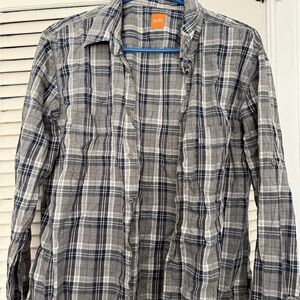 Boss Men's Casual Plaid Shirt - Black and White